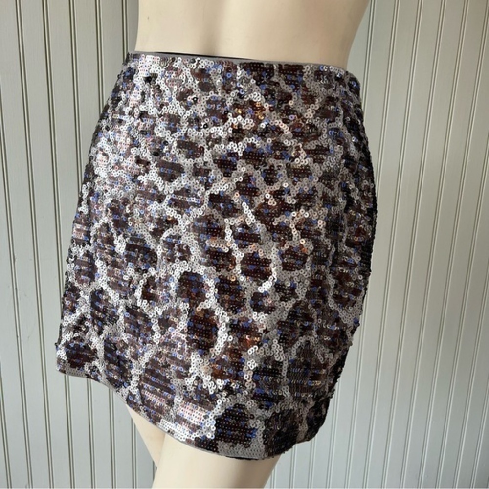 Express Sequin Animal Silver Mini Skirt